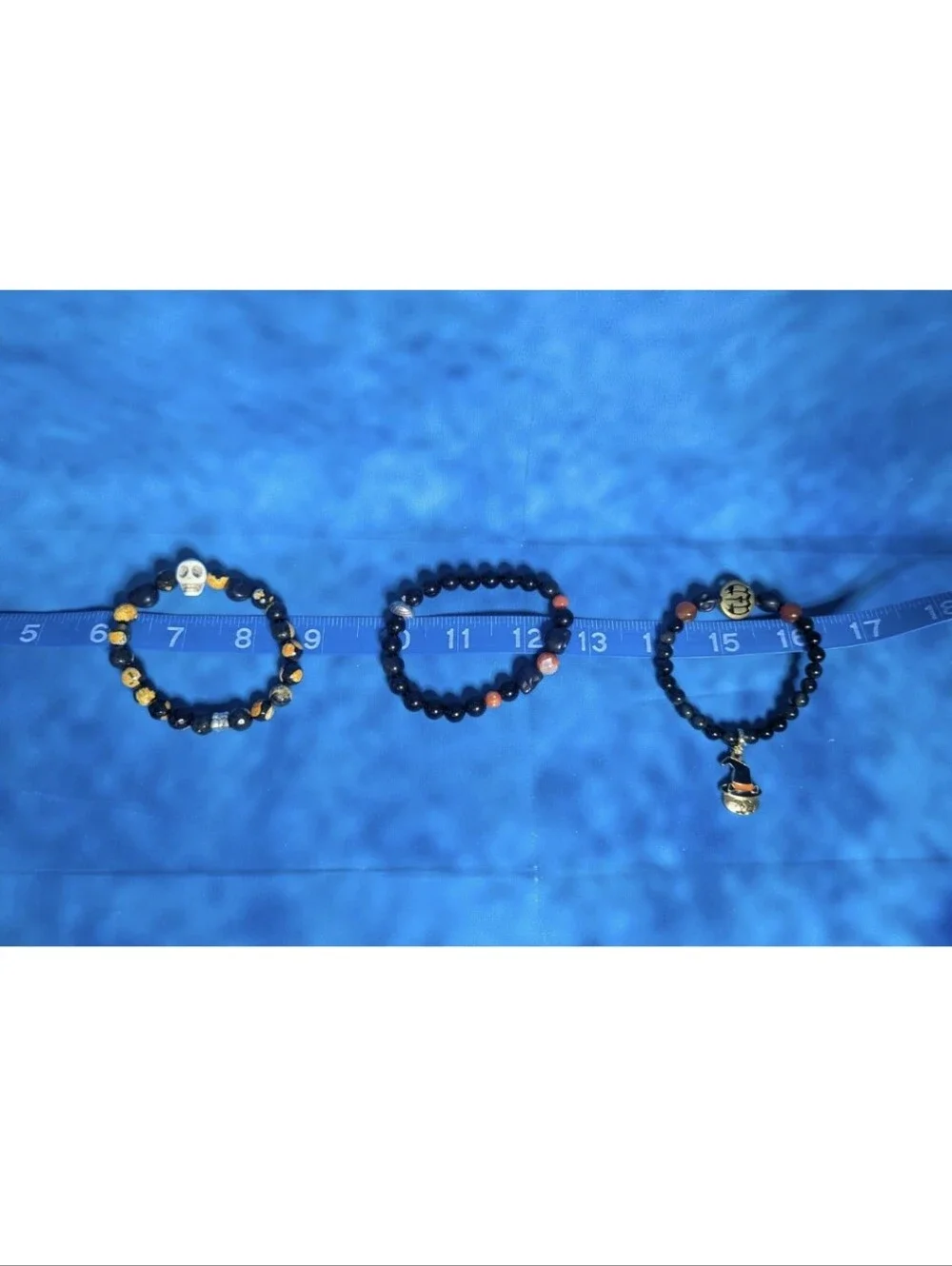 Halloween Themed Handmade Beaded Elastic Bracelet Lot Of 3